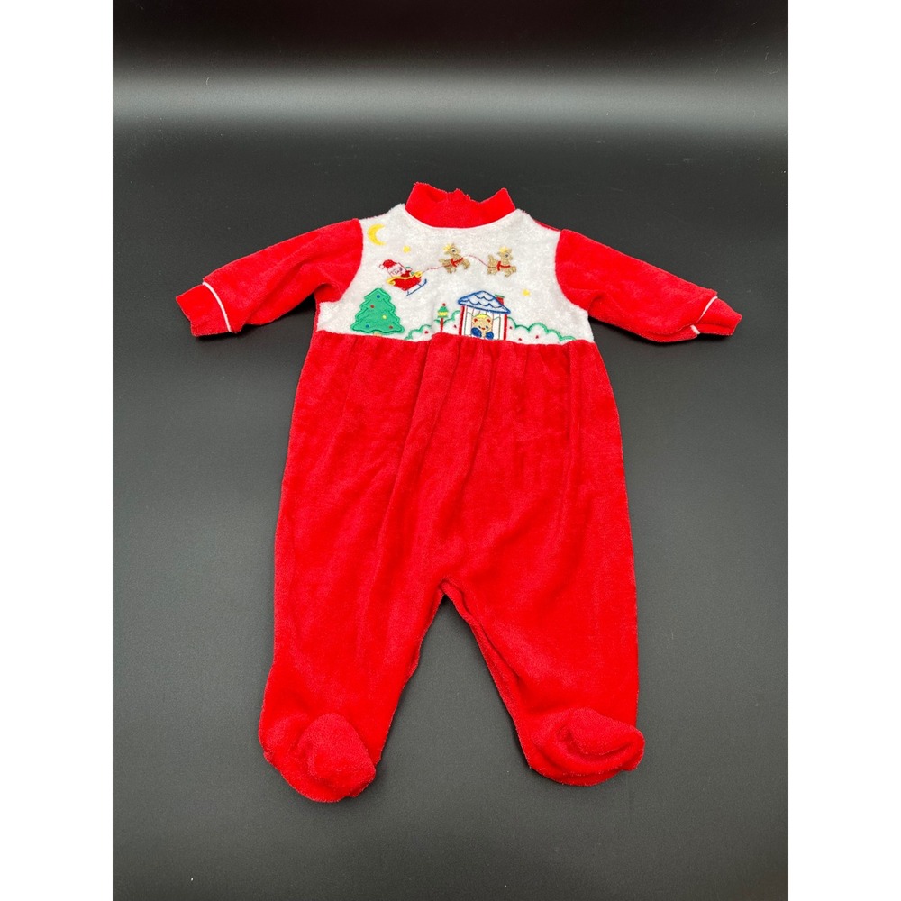 Vintage Little Me Christmas Santa Reindeer Footed Pajamas‎ One Piece Outfit